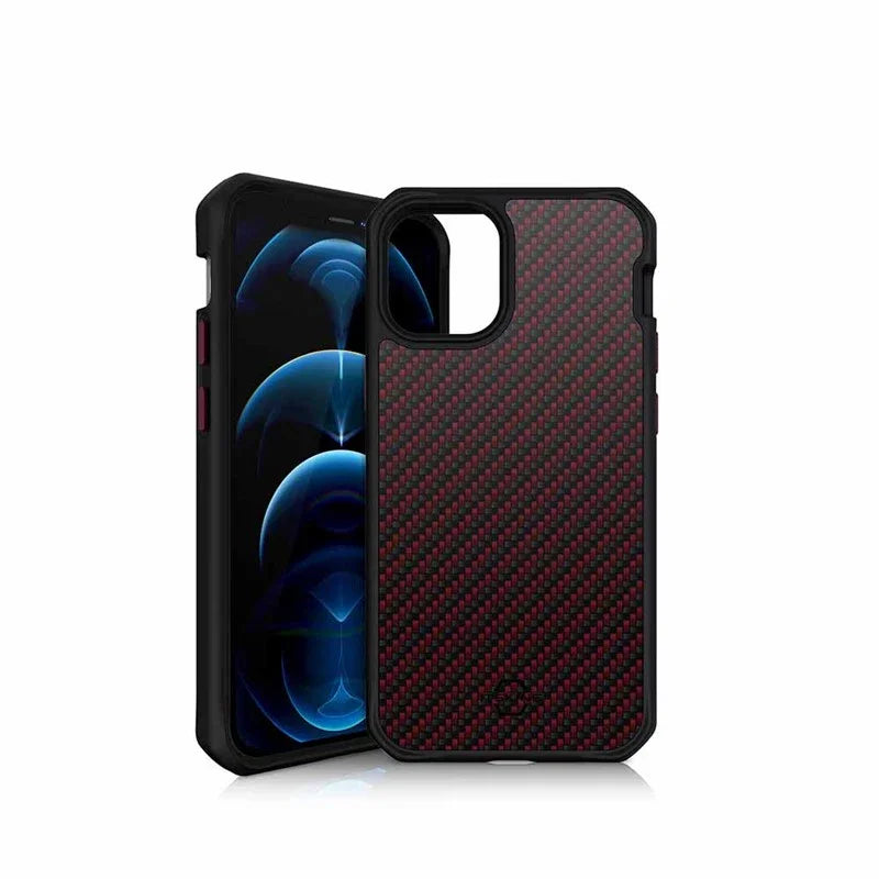 Itskins Hybrid Carbon iPhone 12 & 12 Pro Case - Red Carbon And Red - Tashqila Itskins Hybrid Carbon iPhone 12 & 12 Pro Case - Red Carbon And Red - Tashqila